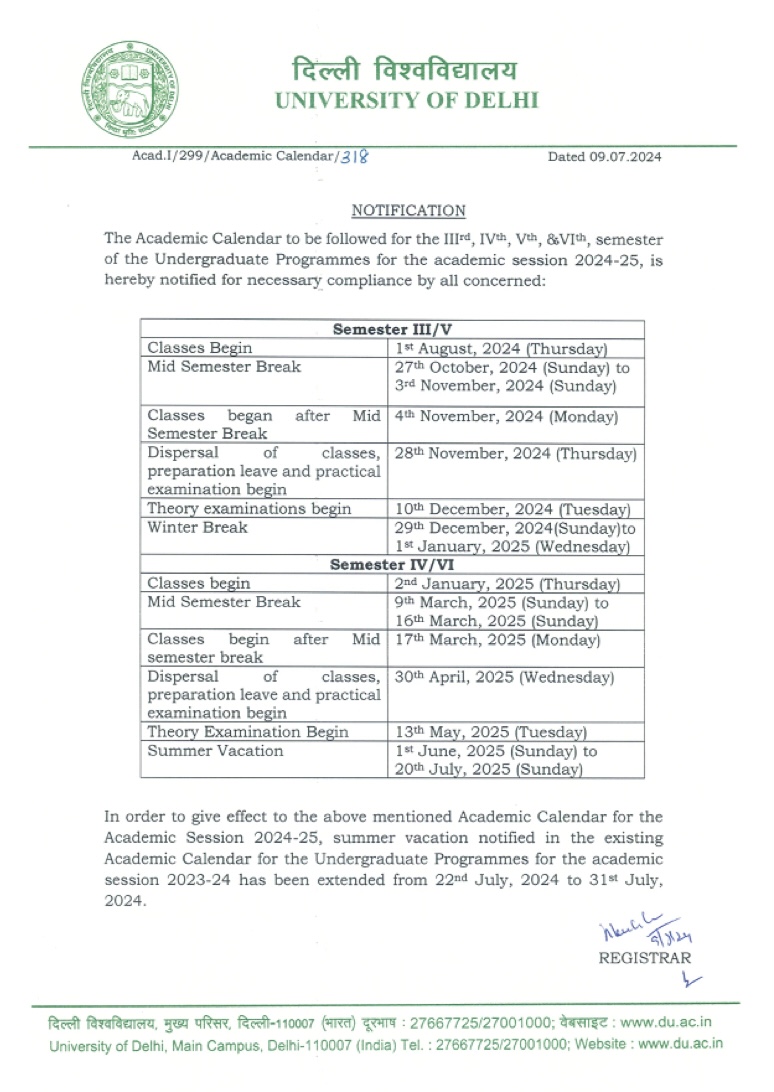 East Asian Studies University Of Delhi Delhi Academic Calendar 2024 25